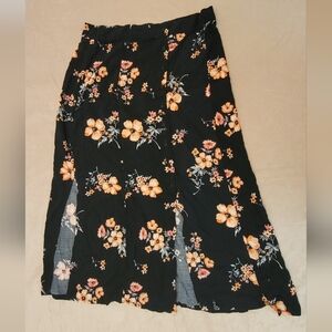 Midi Slit Black Floral H&M Skirt